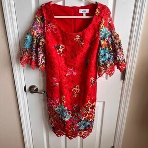 Belle Badgley Mischka Floral Lace Dress Party Cocktail‎ Flared Sleeve 4